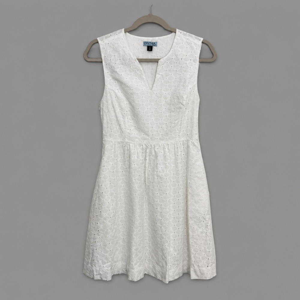 Cynthia Rowley Womens Dress 4 White Eyelet Fit Flare Cottagecore Romantic